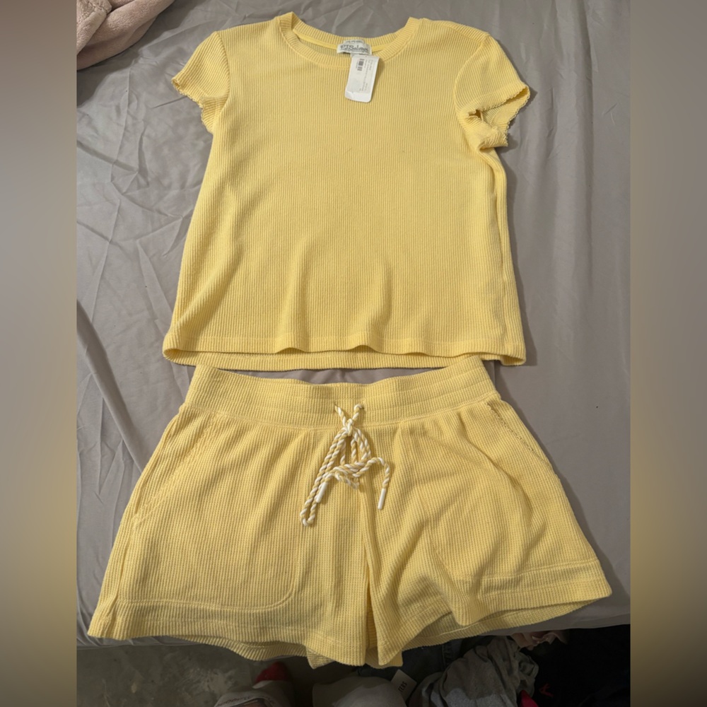 PJ Salvage Yellow Ribbed Top and Shorts Pajama Set